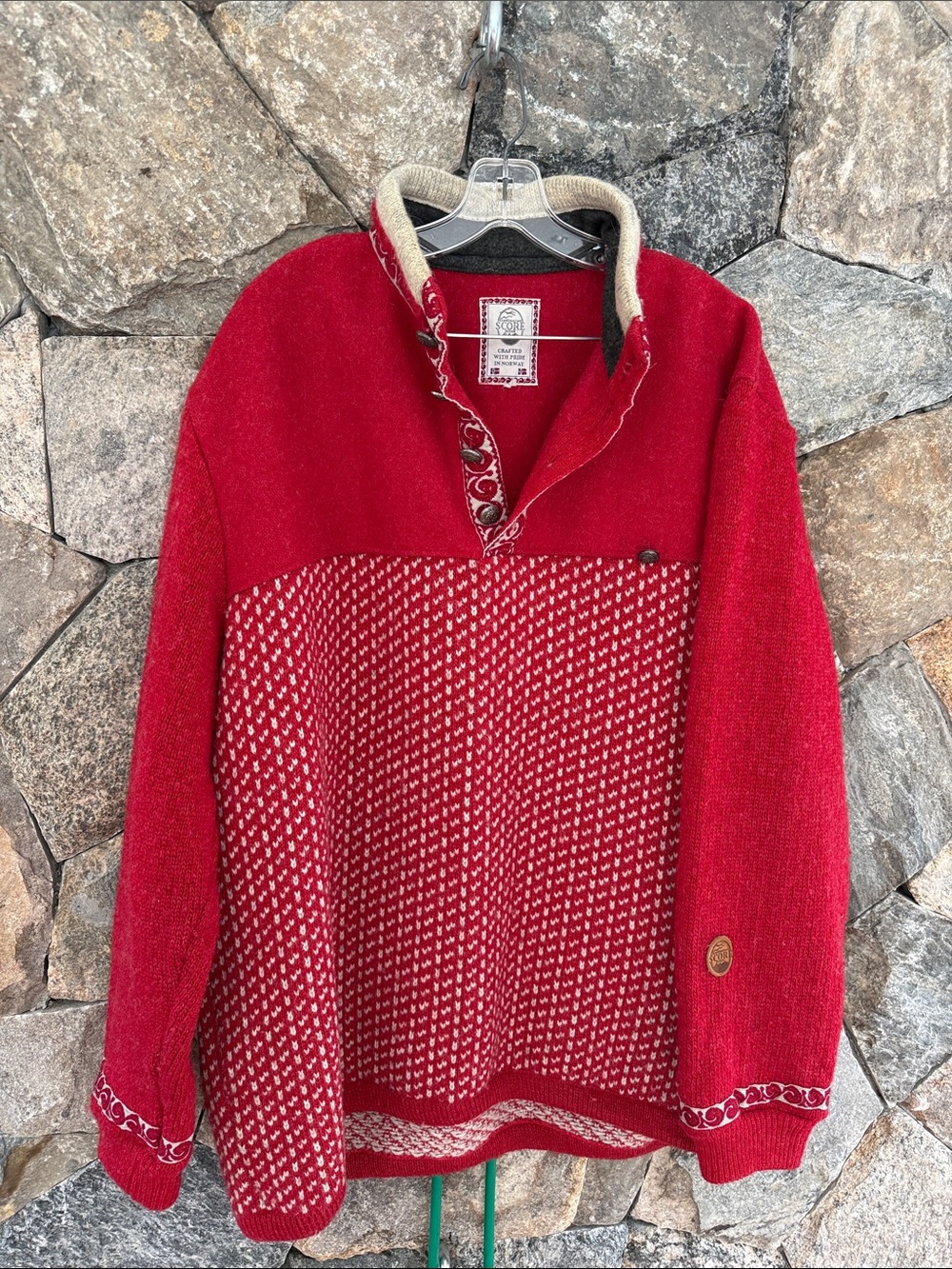 Red Textured Cowl Sweater with Contrast Trim - Women